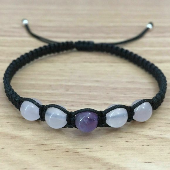 Rose Quartz Amethyst Adjustable Shamballa Bracelet - Picture 1 of 5